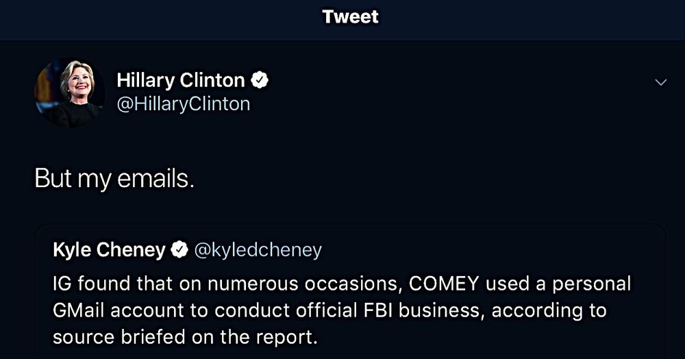 Post from Hilary Clinton reads “but my emails”.