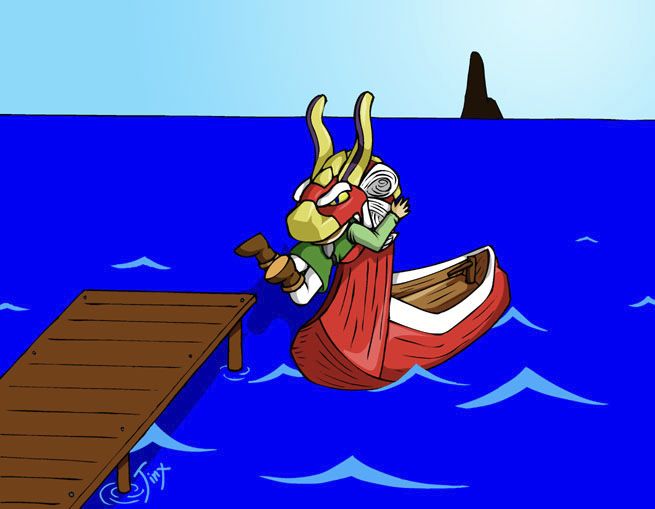 Digital illustration of Link being eaten by the King of Red Lions