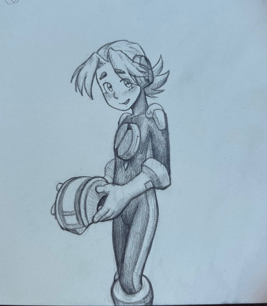 Pencil drawing of Hub Hikari from Mega Man Battle Network in his navi armor with his helmet in his hands