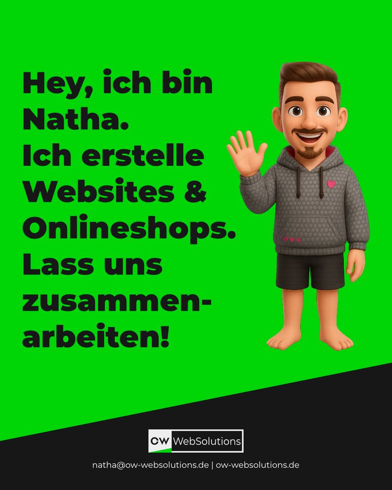 Hey, ich bin Natha, dein WordPress Freelancer. Ich erstelle Websites und Onlineshops. Lass uns zusammenarbeiten! (3D Avatar von Natha)