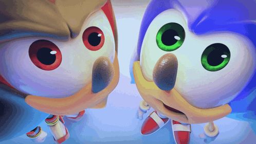 shadow and sonic are looking at each other with their eyes wide open