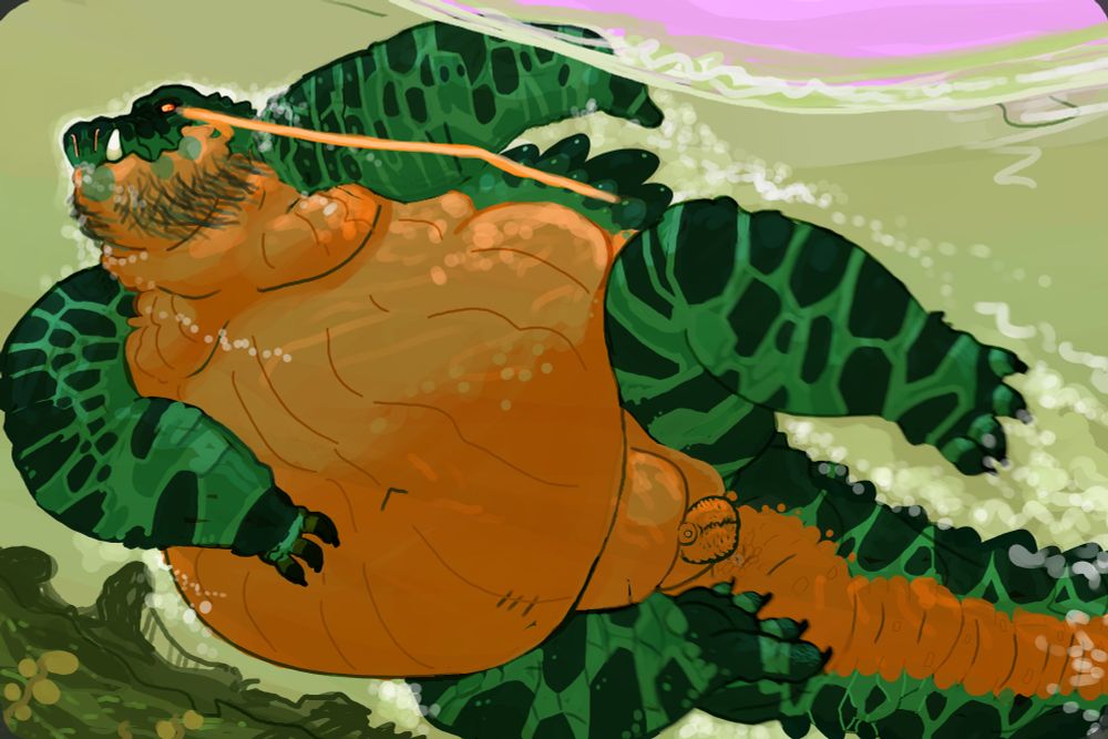 An extremely fat deinosuchus swimming 