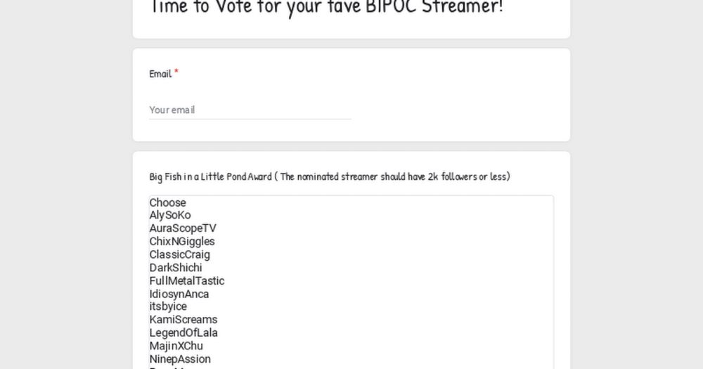 Time to Vote for your fave BIPOC Streamer!