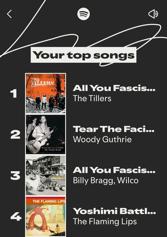 3/4 of my top songs are about fascists. 