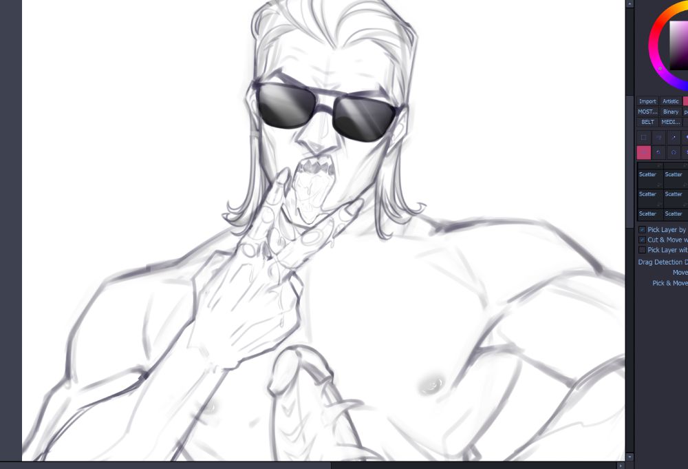 nsfw drawing -dimitri sticks out his tongue and makes an obscene gesture with his hand. 