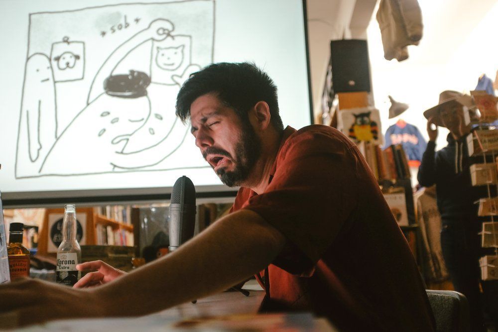 Not always gagging for it: Alex Krokus departs from the laffertunities to explore his other voice in the graphic novel, Talking To My Father’s Ghost (Chronicle Books, 2025).