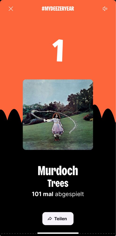 Mein am meisten gespieltes Lied auf Deezer in diesem Jahr. Angezeigt wird das Cover des Albums On the Shore von Trees. Darunter stehen der Name des Liedes sowie der Name der Band.