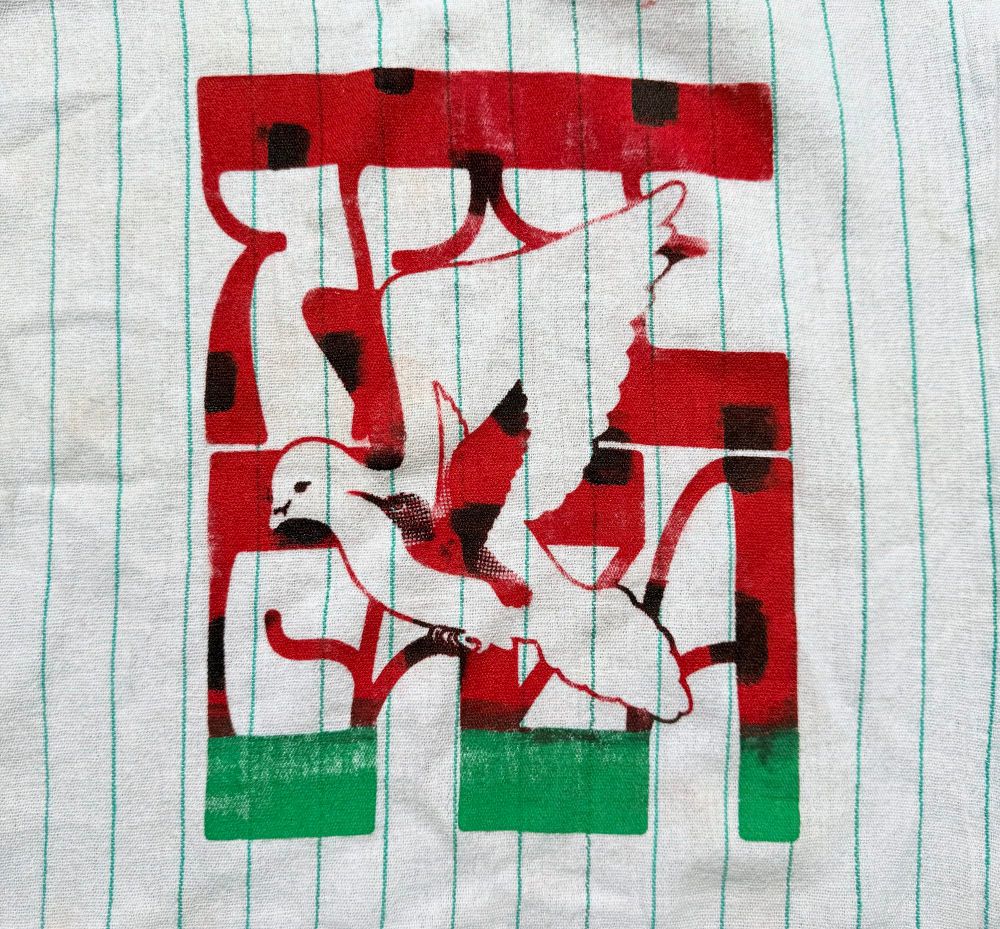free gaza screenprint feat dove and sunbird in watermelon colors