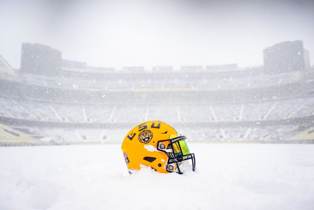 Snow in LSU Tiger Stadium. 