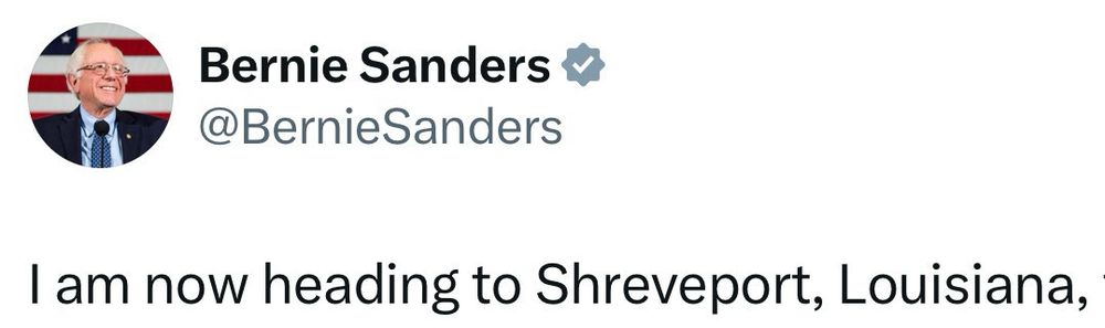 Bernie Sanders v @BernieSanders
I am now heading to Shreveport, Louisiana,