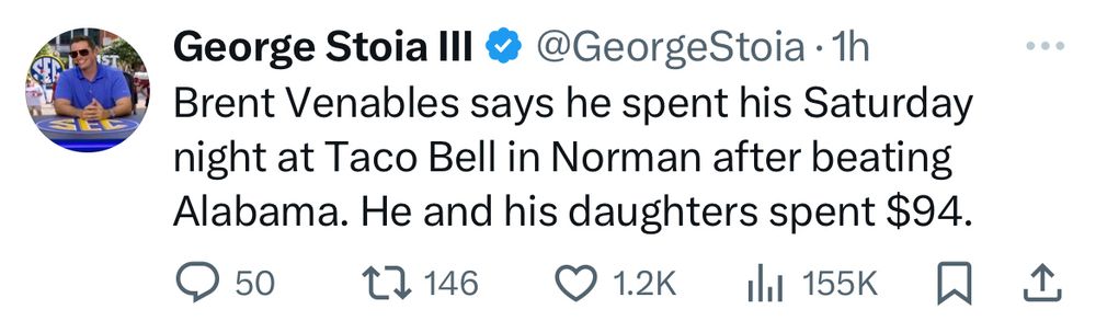 Brent Venables bought $94 of Taco Bell