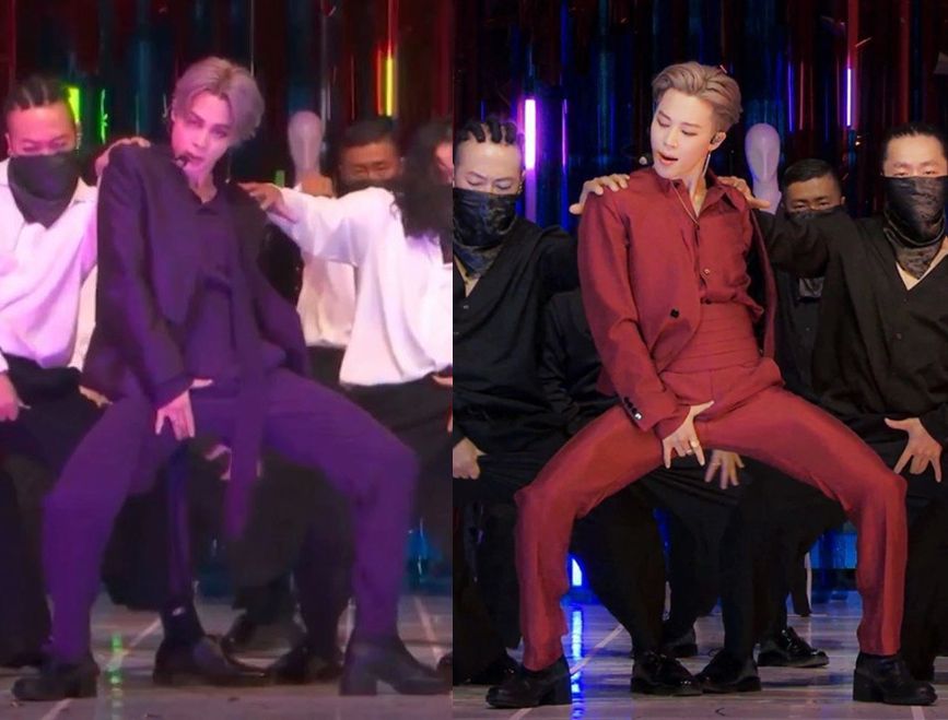 Jimin in his 2 different wardrobes for Filter performances