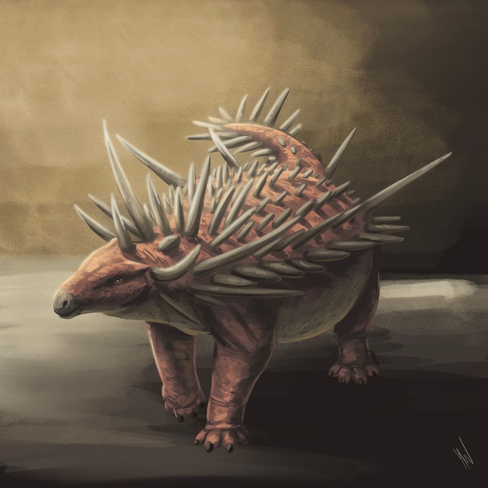 A digital painting of the very spiky Spicomellus