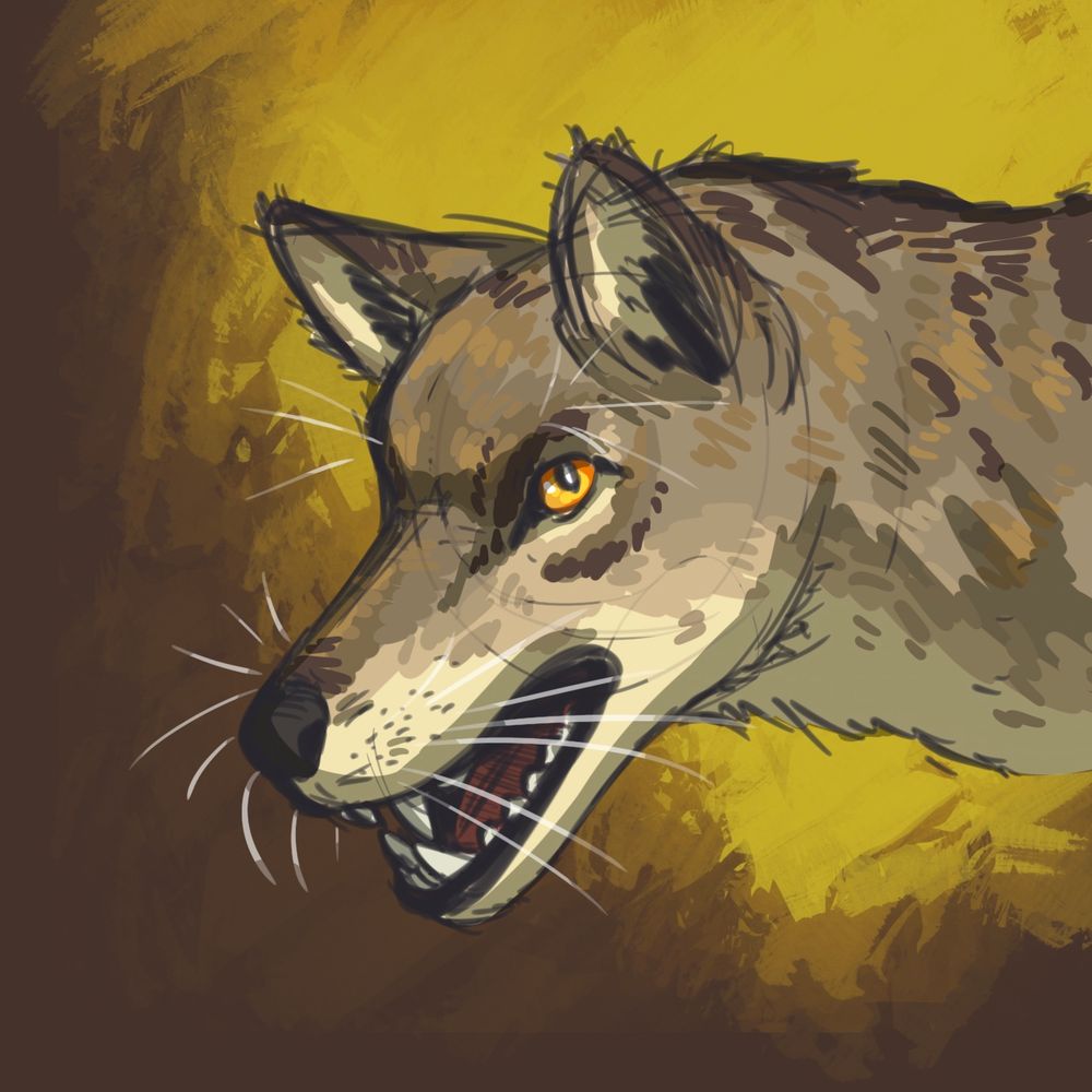 A portrait of a mostly brown Dire Wolf.