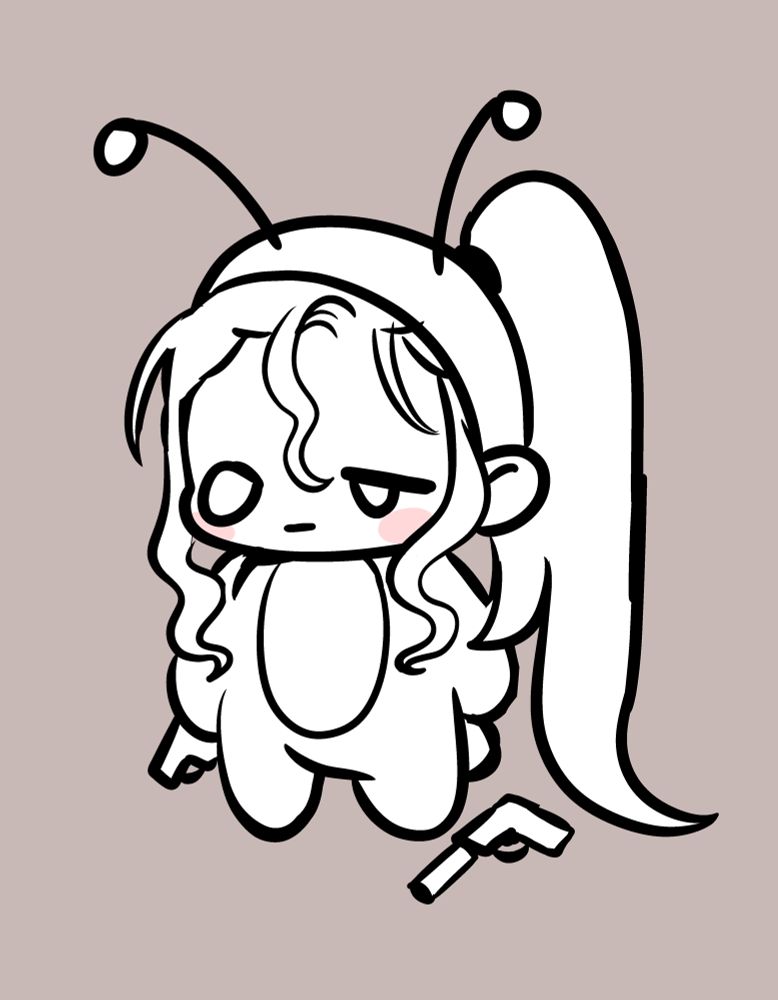 Small man in strange outfit with guns