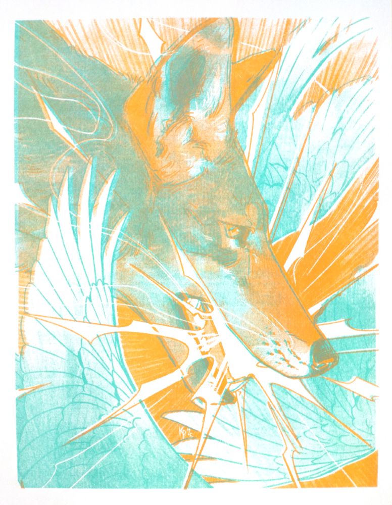 same two-color risograph print as the previous image except in this version the colors are more visibly misaligned