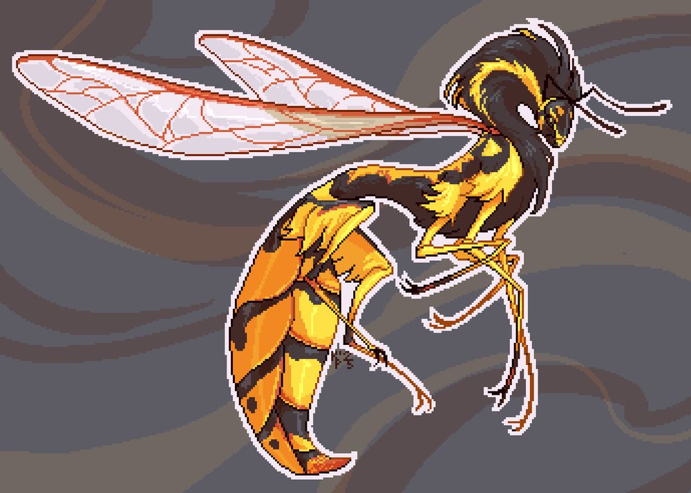 pixel art of bee, a wasp-like dragon with multiple limbs and an overall buglike appearance