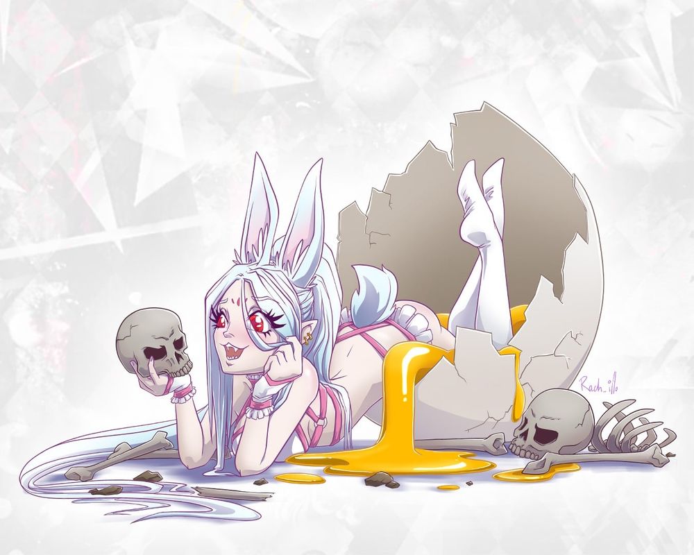 Bunny girl in an egg illustration 