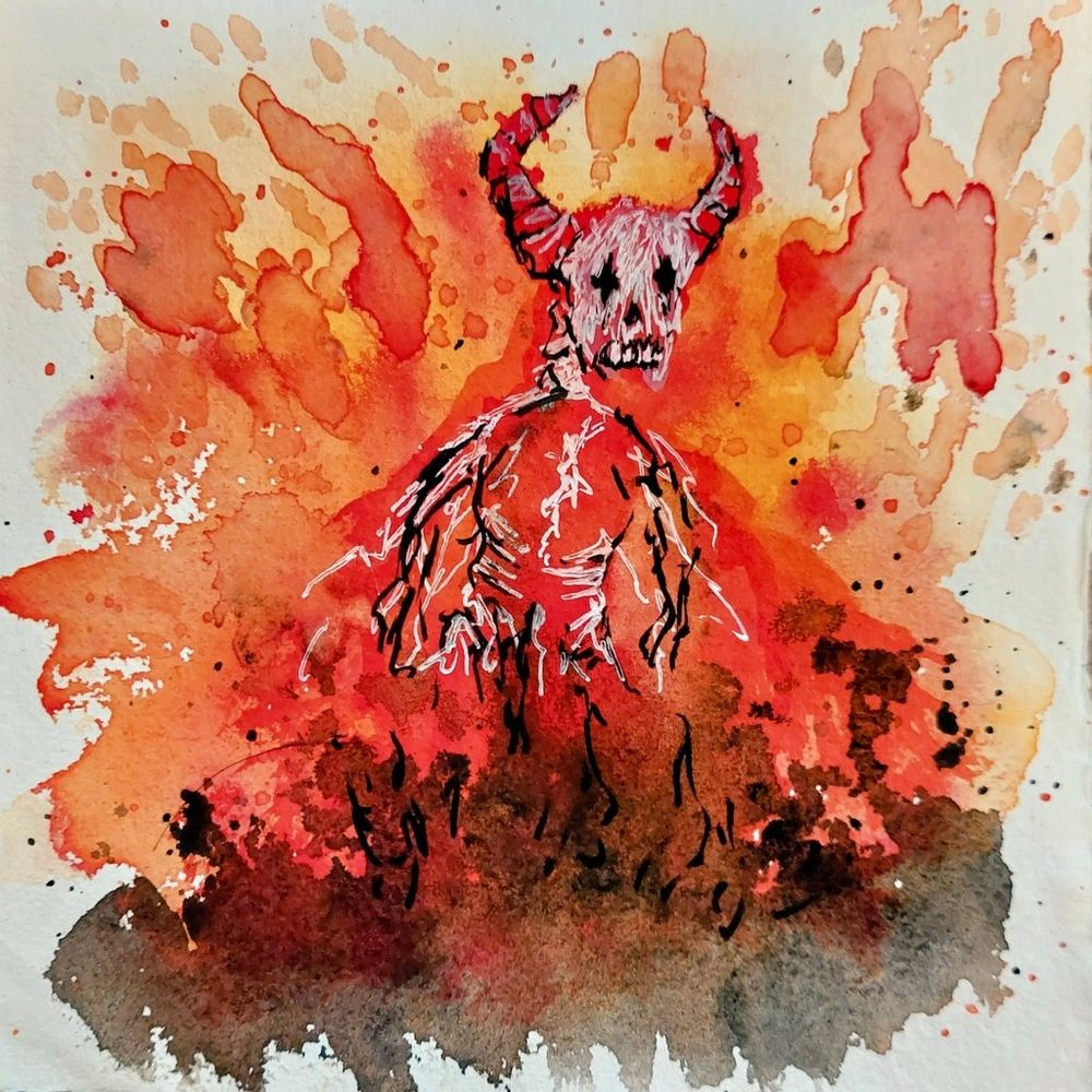 Watercolour and ink demon
