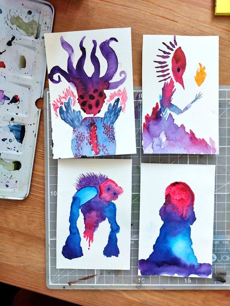 Various watercolour monsters