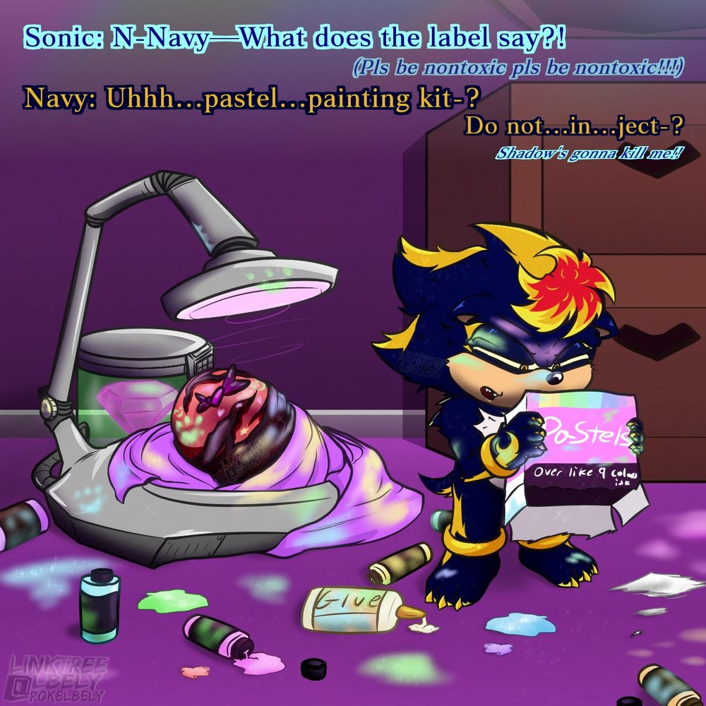 Sonadow fanbby did what every child does at least once and painted all over what they weren’t supposed to

Also her little brother is currently an egg.

When Shadow gets out of that coma, he’s gonna have some words…