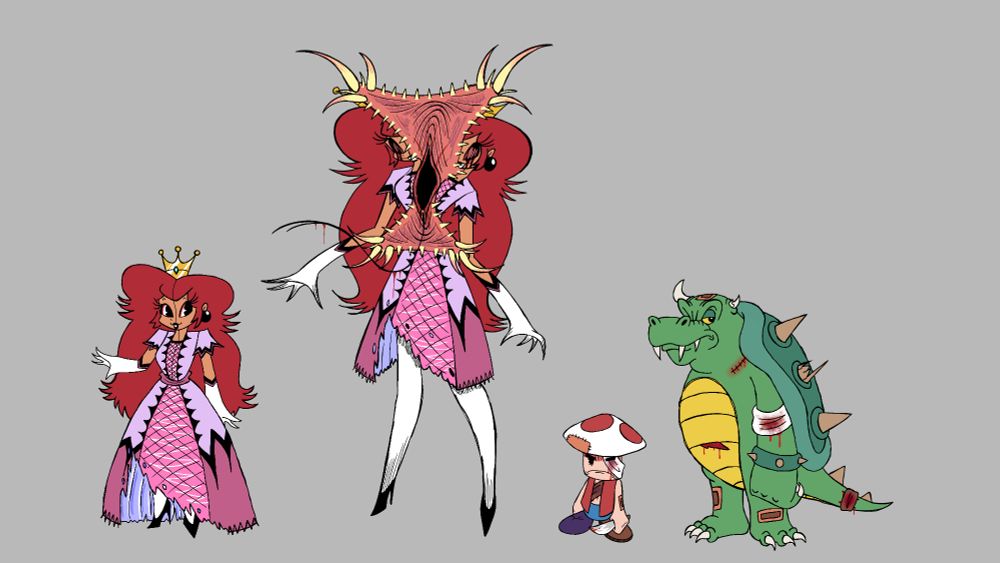 A line up of Celstool, her "Greater Worm" appearance, Survivor Toad and Koopa 