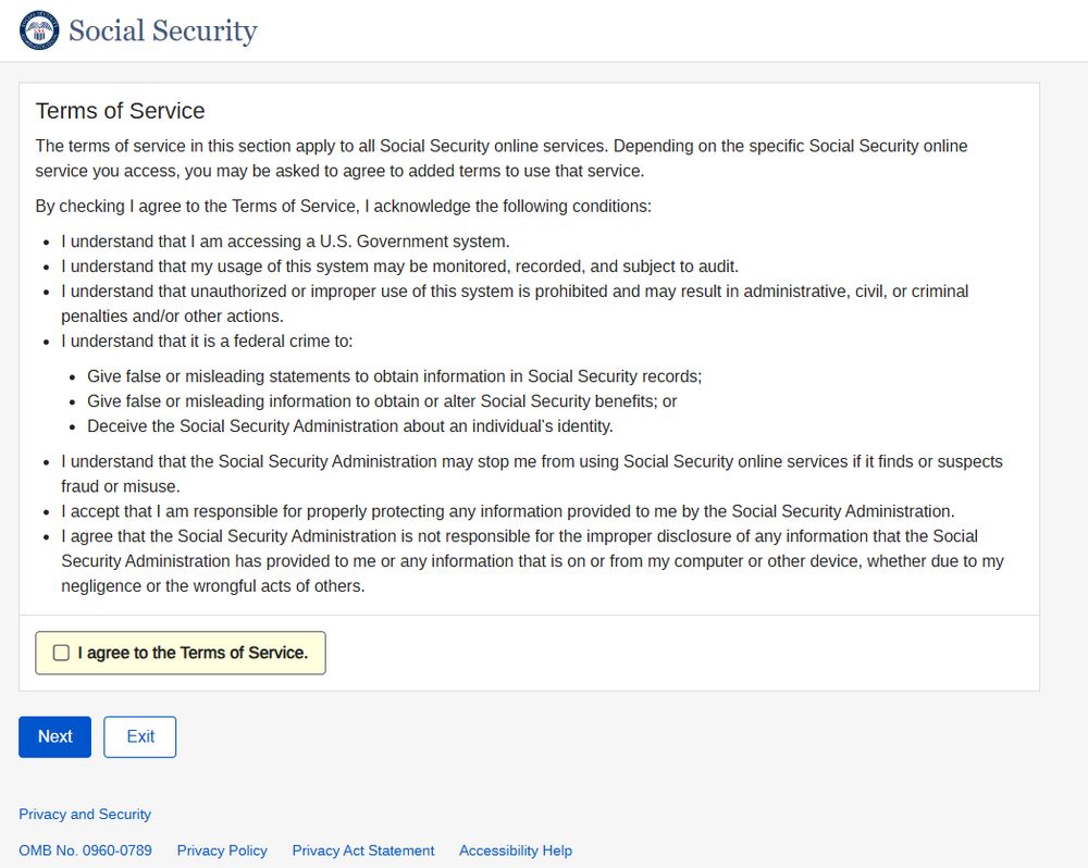 US Social Security Online Terms of Service