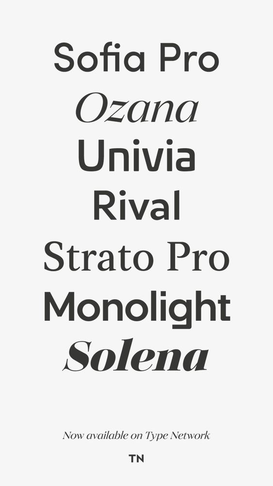 Typefaces available on Type Network