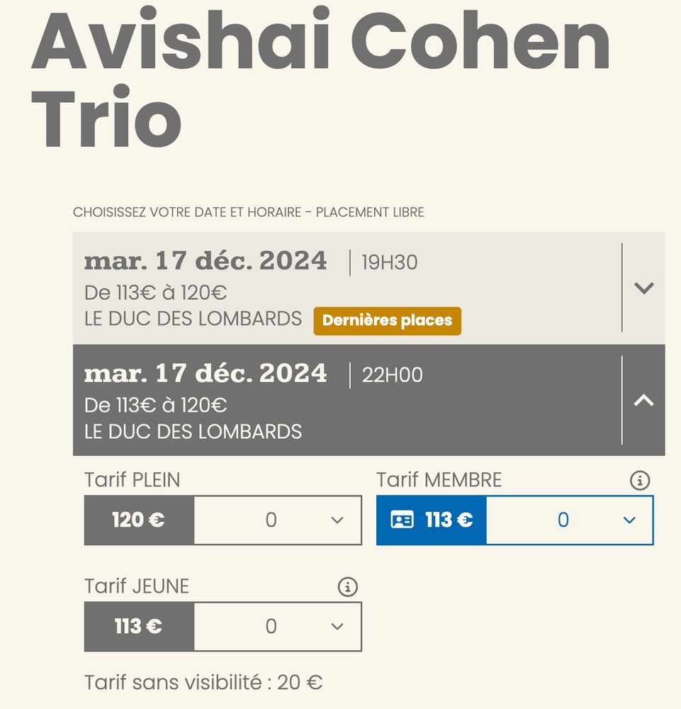 Tarifs particulièrement prohibitifs (120 euros) pour voir Avishai COohen en trio au Duc des Lombards