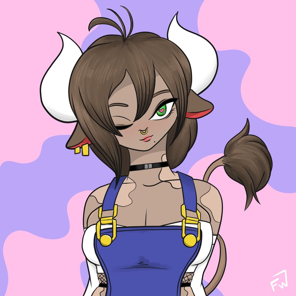 MrFriedWaffle's cowgirl OC Marie, winking at the camera with heart eyes and a smirk.