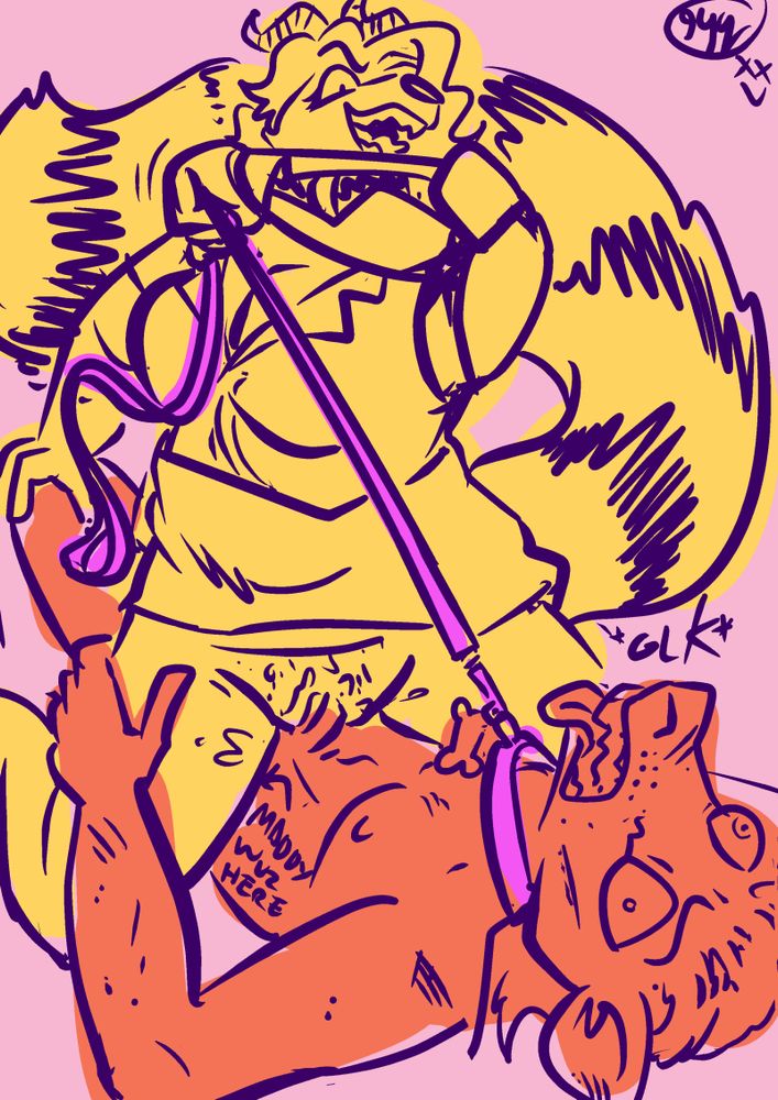 A full-figured raccoon woman with horns, Jane Wick, rides the cock of prone skinny rat bastard brown rat Neal “formerly Slider” Salton, while yanking the leash around his neck hard enough to make his eyes comically bug out. 