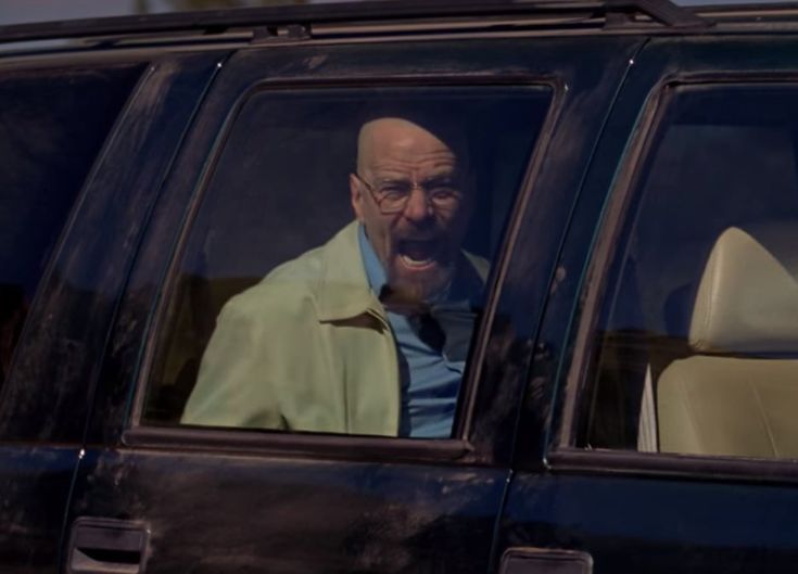 Walter White yelling from inside the car where Hank can't hear him