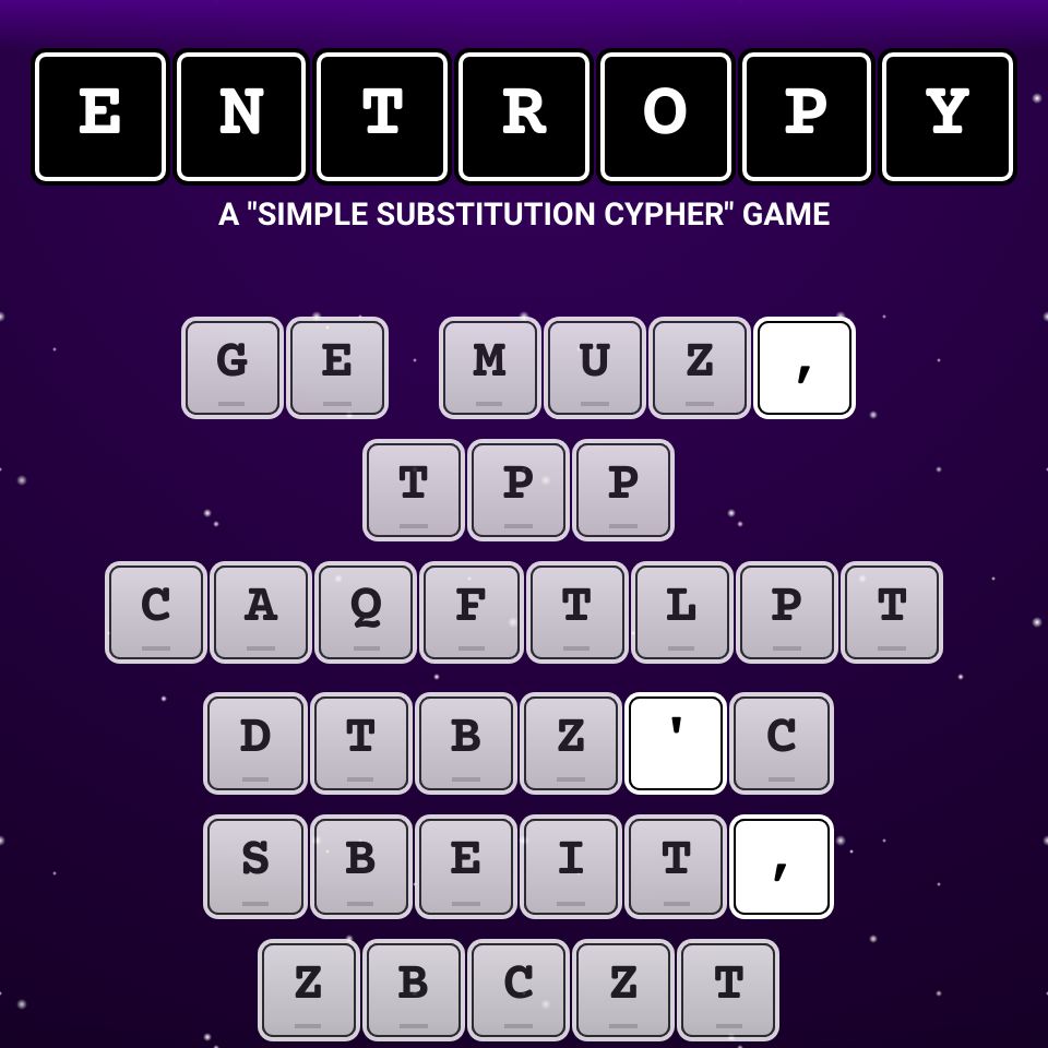 A screenshot of today's entropy puzzle.