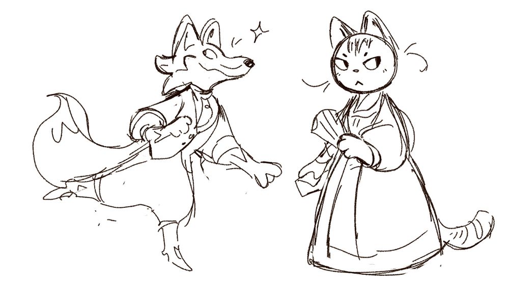 Figaro as a fox and Rosina as a white and brown cat 
