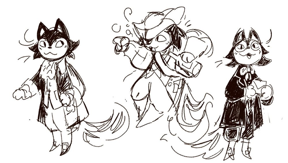 Count Almaviva or Lindoro as a tuxedo cat. In the first sketch he's dressed as a count, then as a soldier and finally as a music teacher 