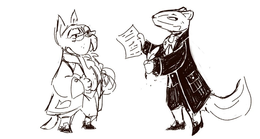 Doctor Bartolo as a french bulldog and Don Basilio as a weasel 