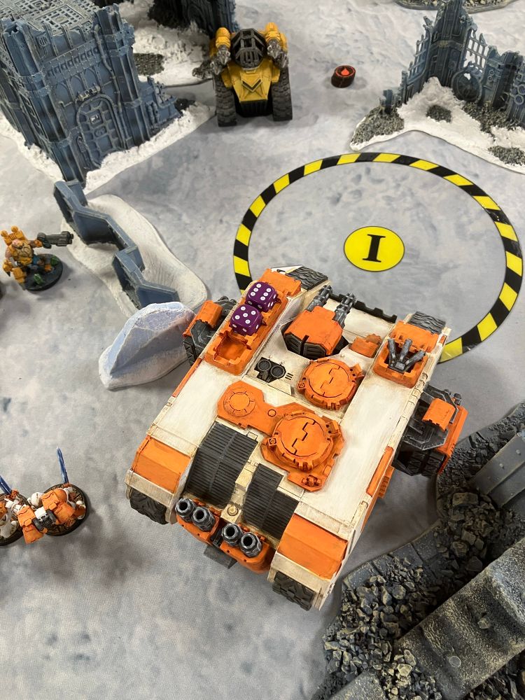 The Heavy Battle Tank retreats while shooting at multiple targets.