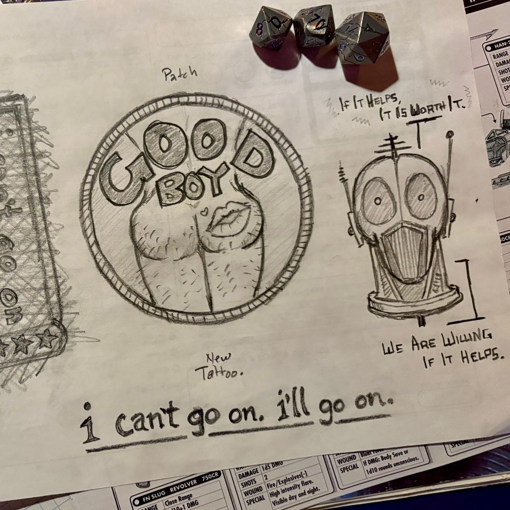 Doodles on the back of a Mothership character sheet. 