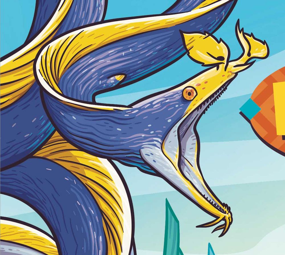 a ribbon eel with its mouth wide open like OMG, illustrated