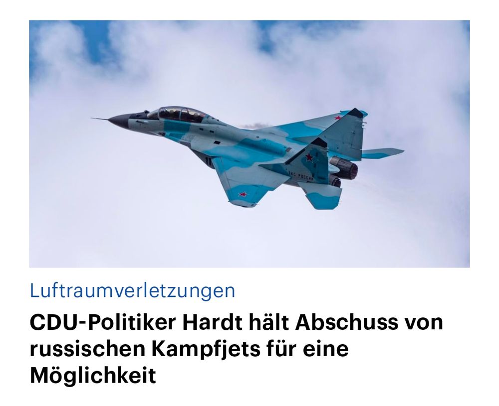 Dlf:
Luftraumverletzungen

CDU-Politiker Hardt hält Abschuss von russischen Kampfjets für eine Möglichkeit