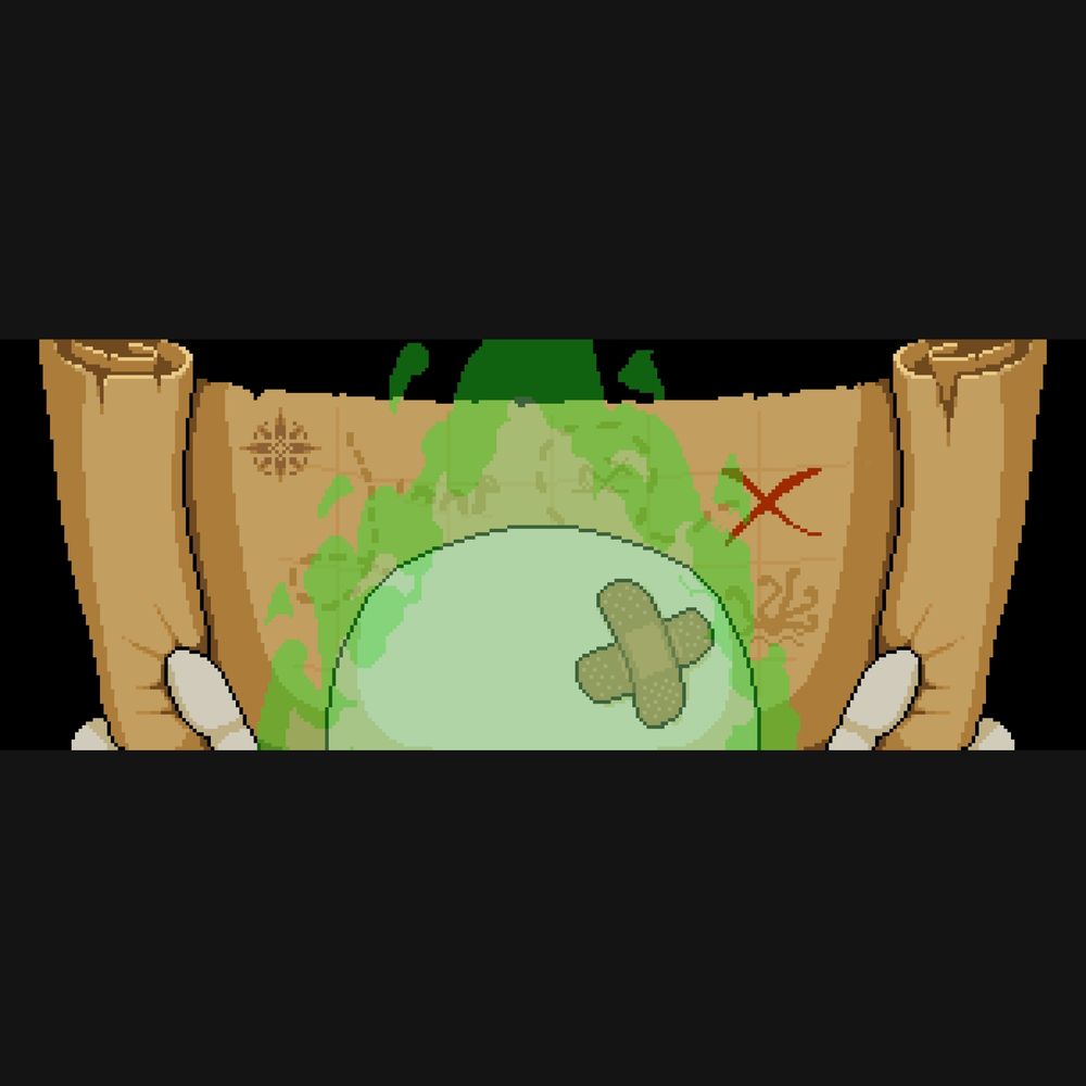 Main character seen from behind looking at a treasure map