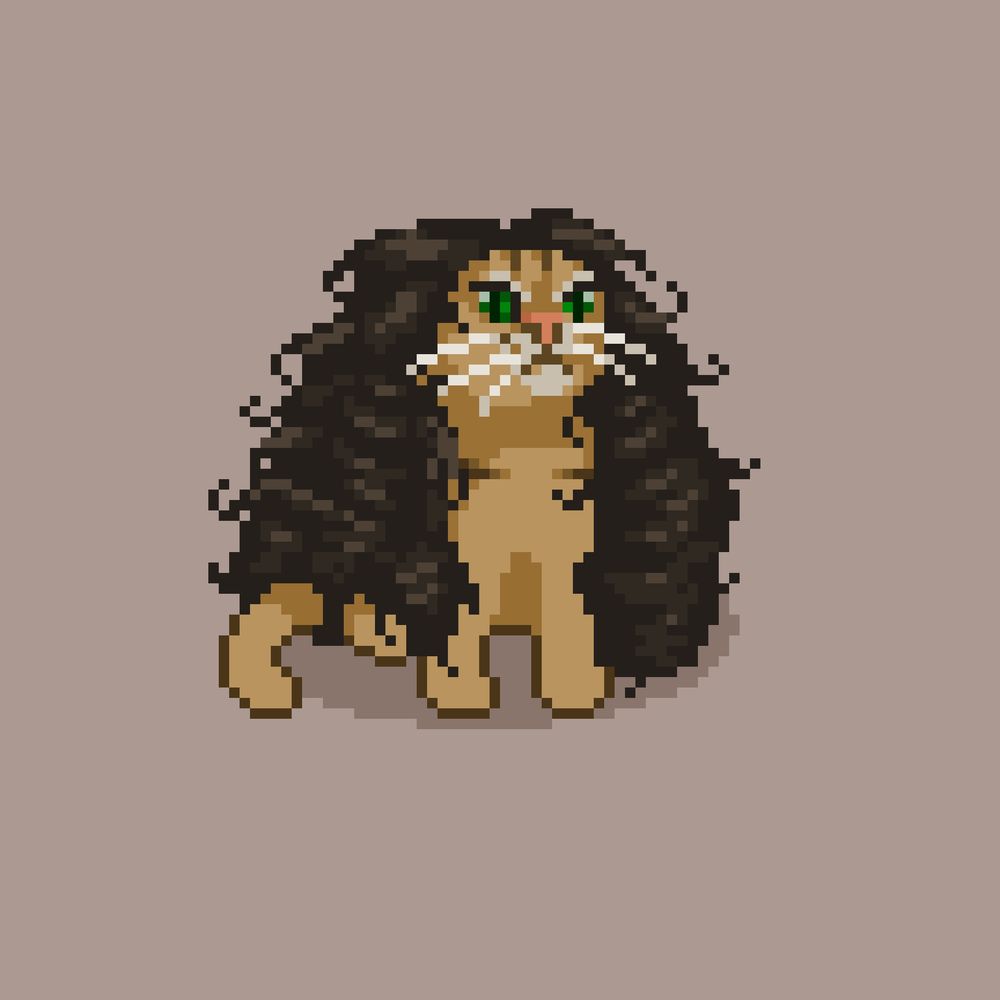 Pixelart version of a cat wearing a wig