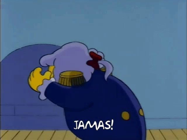 a cartoon character says " jamas " in spanish