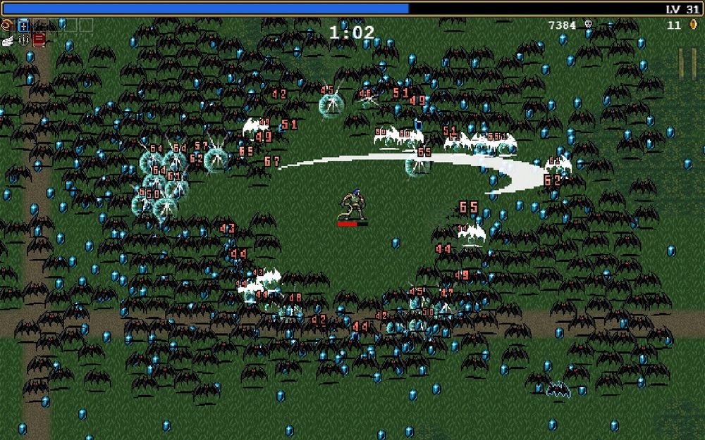 A screenshot from Vampire Survivors, a game that doesn’t cost $80 and features more bats per square batometer than any other game and it doesn’t cost $80! 