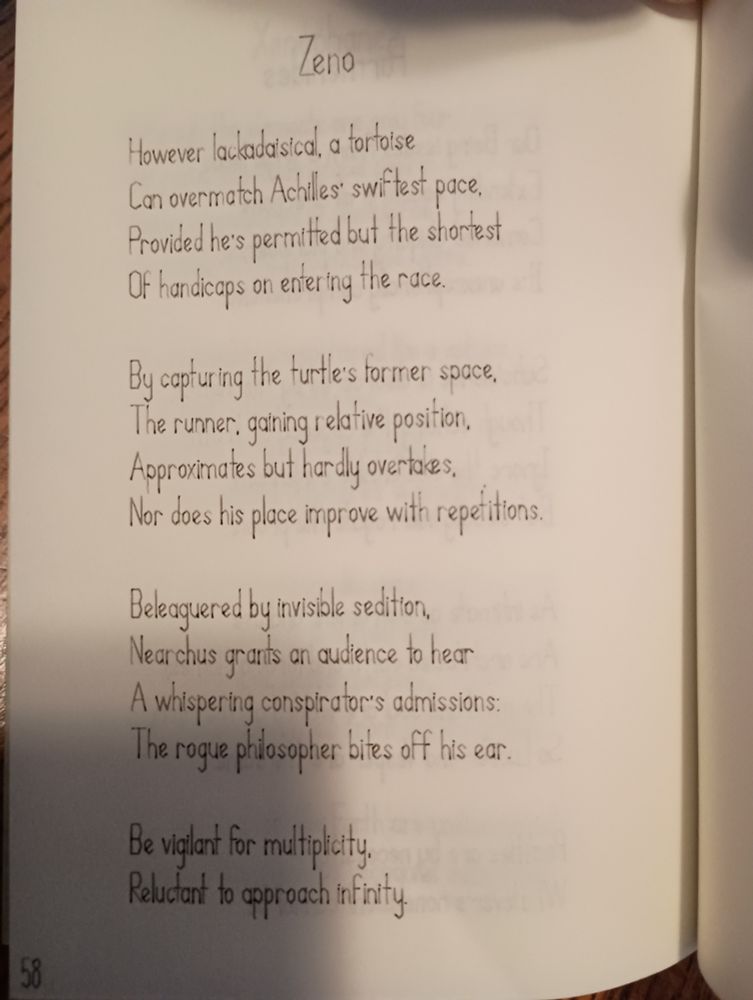 Poem from Opinions. Each poem in the collection is a Shakespearean sonnet. Each named for an ancient Greek philosopher.