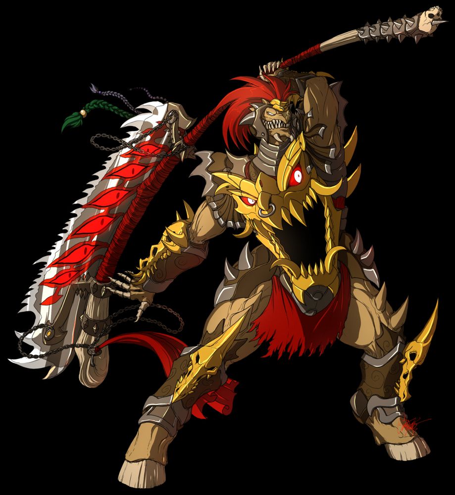 Caertarren, the Earth General of the Four-Faced King. Doesn't look undead in this state, but his body beneath his armor is comprised of animated earth packed around his skeleton. Hearty, honorable, but slightly grouchy, he appears invincible, but is protected by a magic shield that depletes over time - indicated by the eyes on his weapon closing in sequence. When exhausted, his flesh falls from his bones as dust and fine sand.