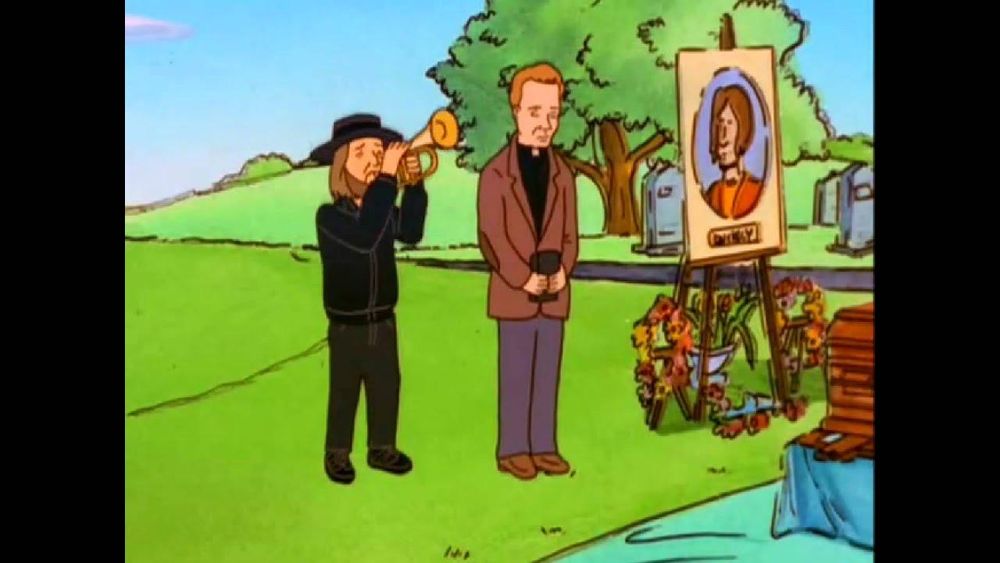 The departed Chuck Mangione playing Taps at Buckley's funeral