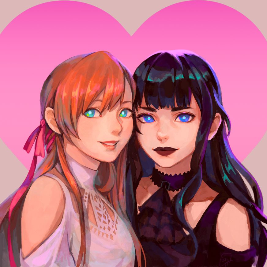 Portrait of Ryne & Gaia from FFXIV framed by a heart (Valentine's Day 2021)