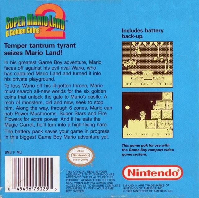 Super Mario Land 2 Game Boy back of box