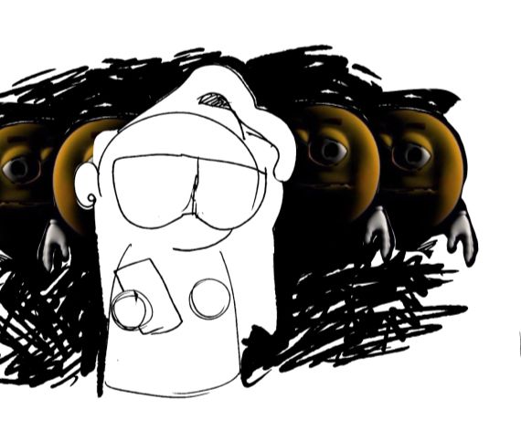 the people they imagine are the emoji that blankly stare from the darkness, there are four that are behind the artist and their expression is blank